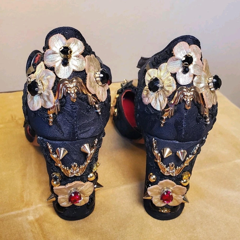 Dolce Gabbana Mary Jane Cloth Embellished Heel Shoes Sz 41 -Resoled Heel Caps - Picture 6 of 16